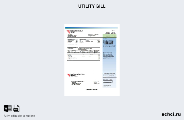 цифровая загрузка США, штат Юта, Rocky Mountain Power, шаблон слова счета за эле